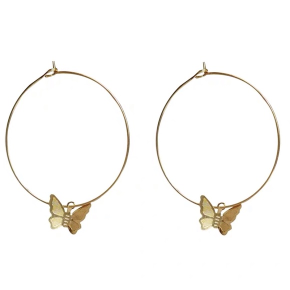 Butterfly Charm Hoop Earrings - Picture 5 of 10
